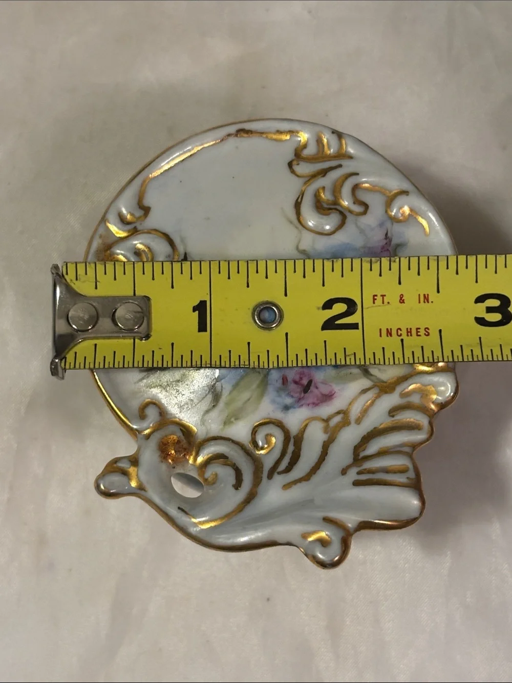 Porcelain Trinket Box with Hand-Painted Blue Floral and Gold Scrolls